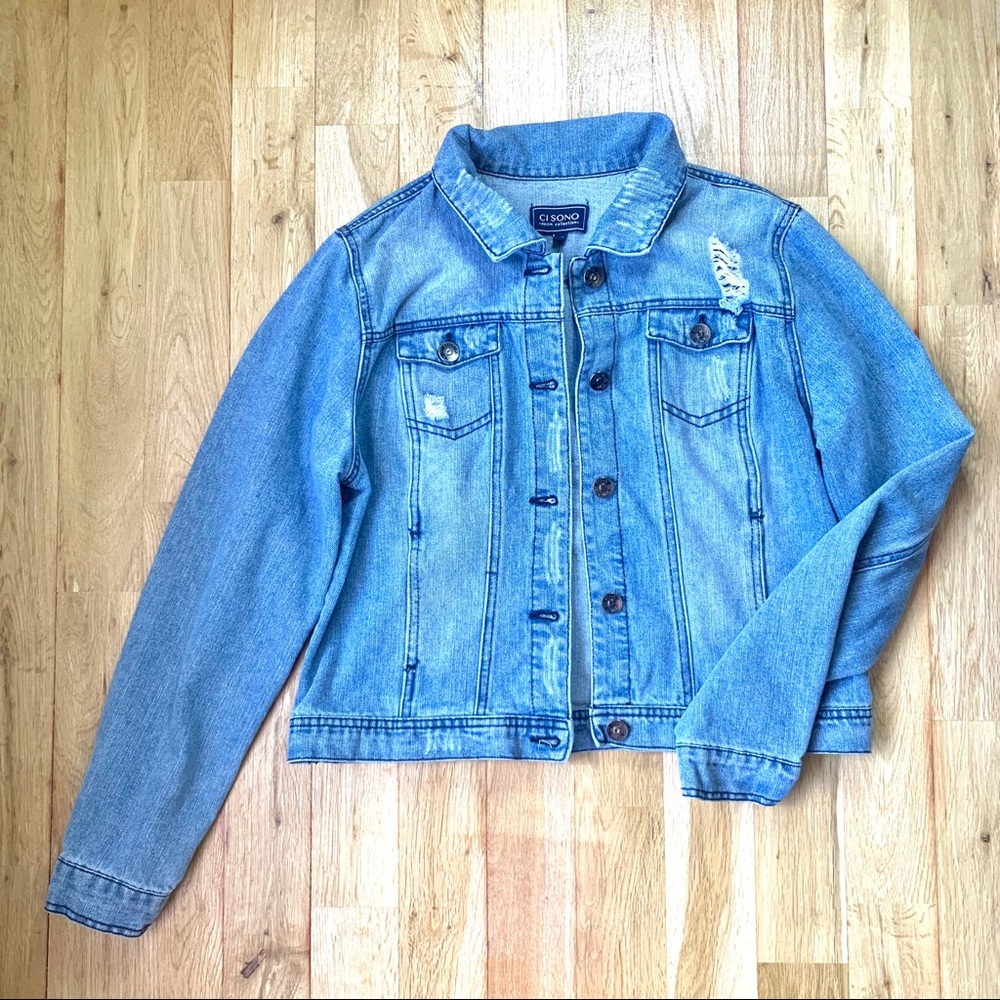 Denim jacket, size XL, with patches in the back